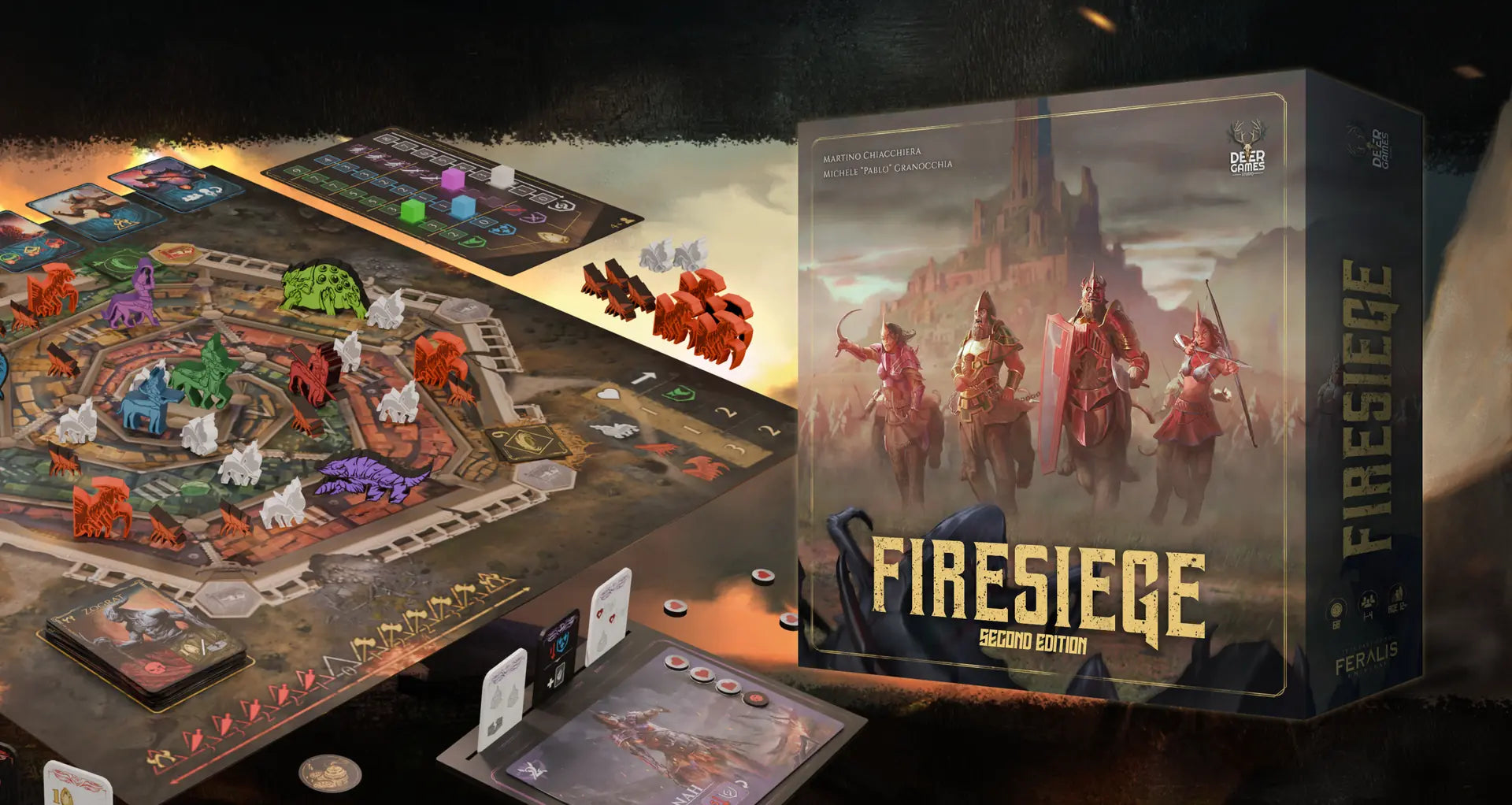 Firesiege Second Edition box and full game set up on the table