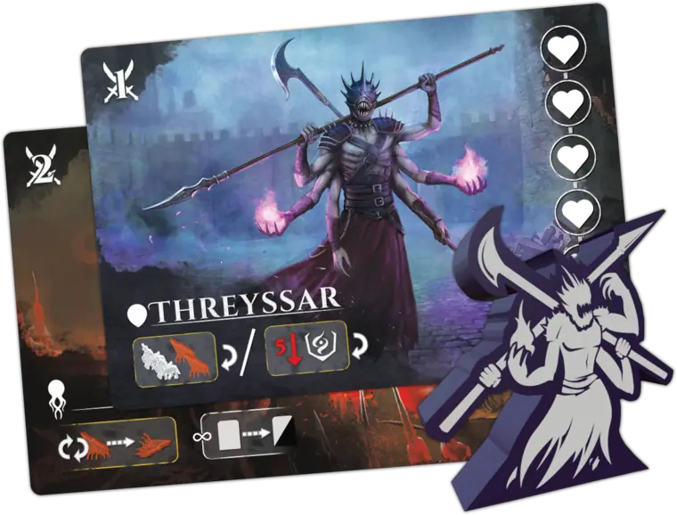 Threyssar, the exclusive early bird hero: hero card and wooden meeple